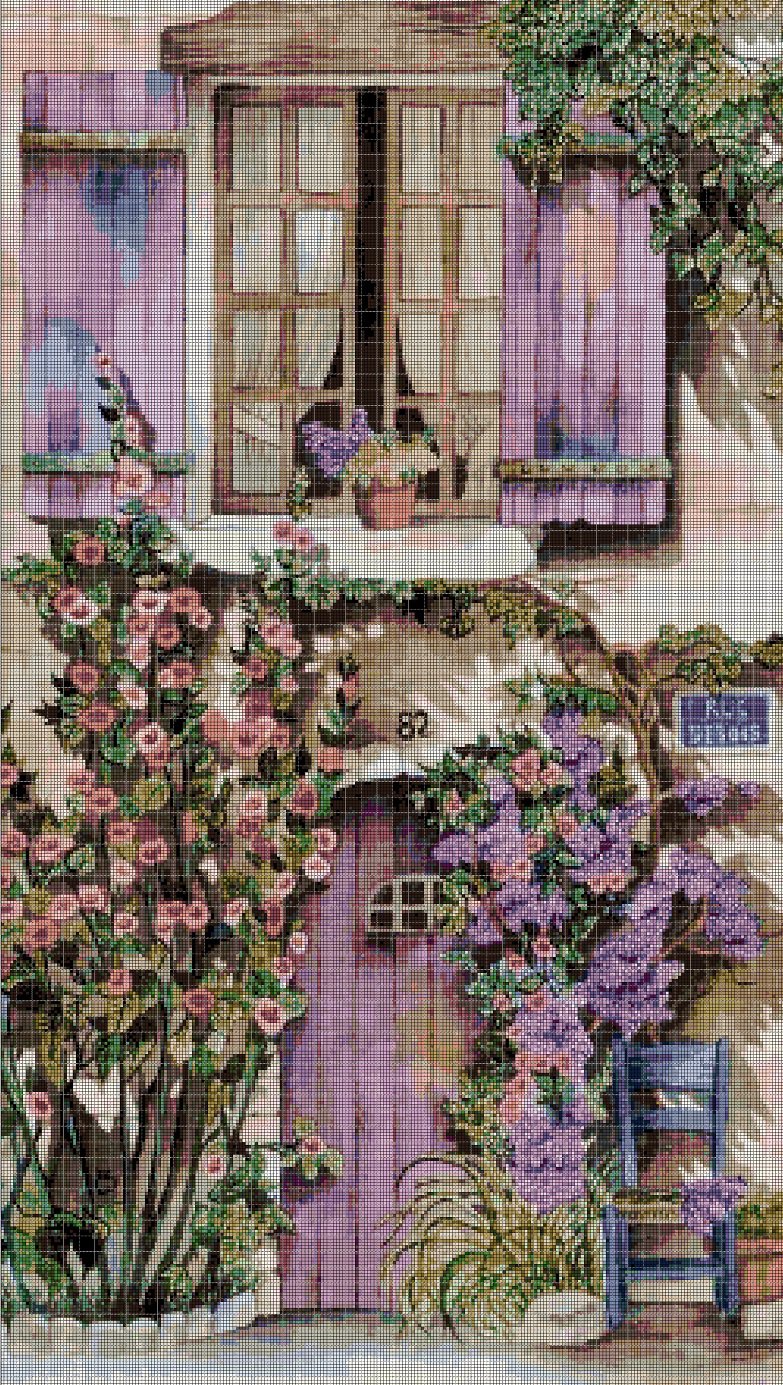 House with flowers DMC cross stitch pattern in pdf DMC