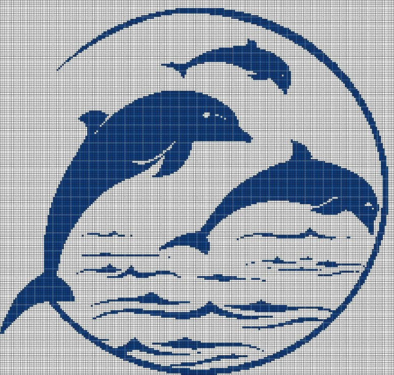 Dolphins on the sea silhouette cross stitch pattern in pdf