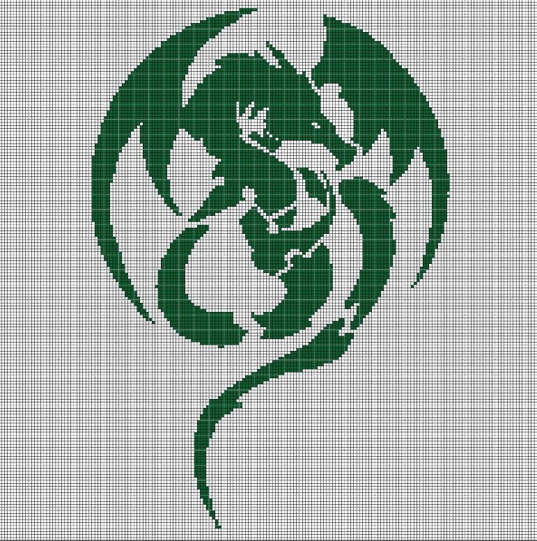 Green dragon silhouette cross stitch pattern in pdf
