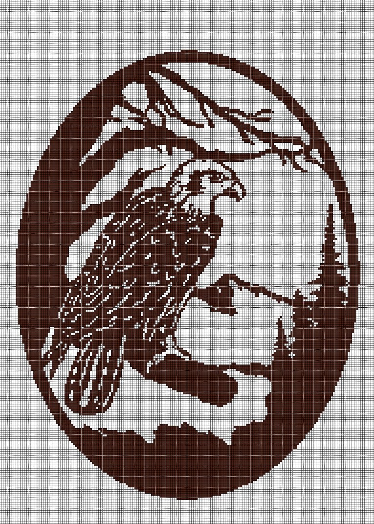 Landscape with eagle silhouette cross stitch pattern in pdf