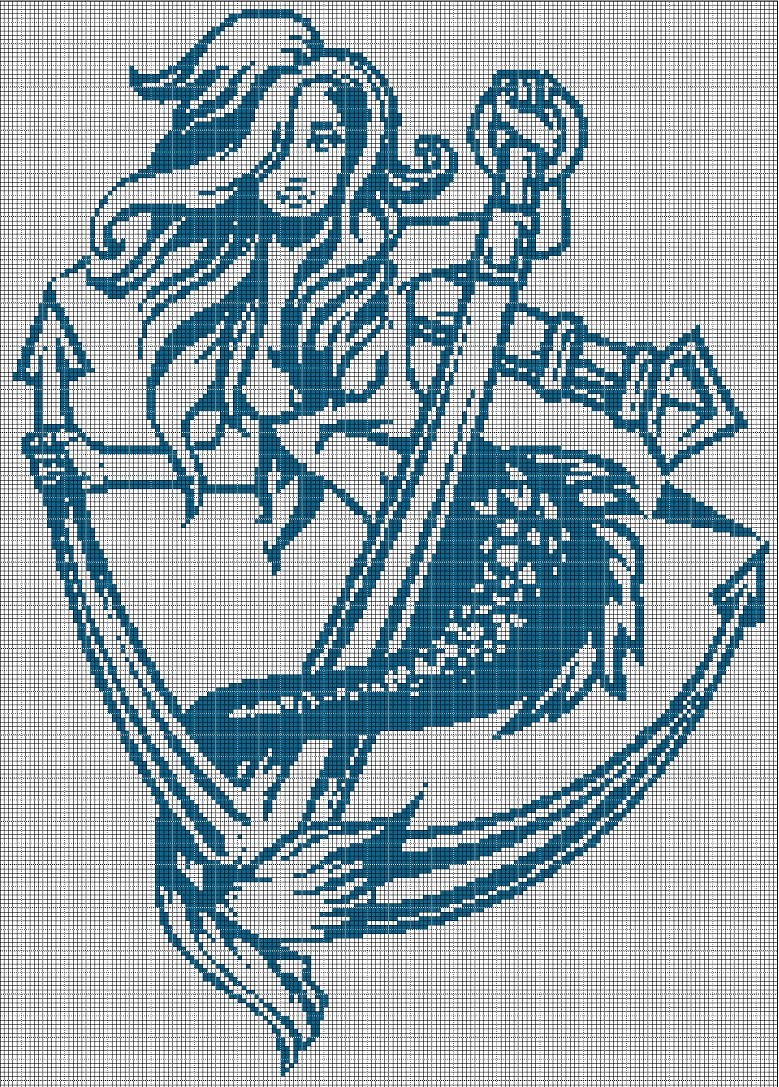 Mermaid with anchor silhouette cross stitch pattern in pdf