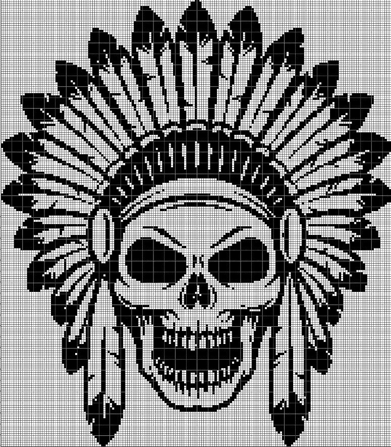 Native American skull silhouette cross stitch pattern in pdf