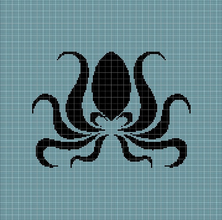 Octopus silhouette cross stitch pattern in pdf