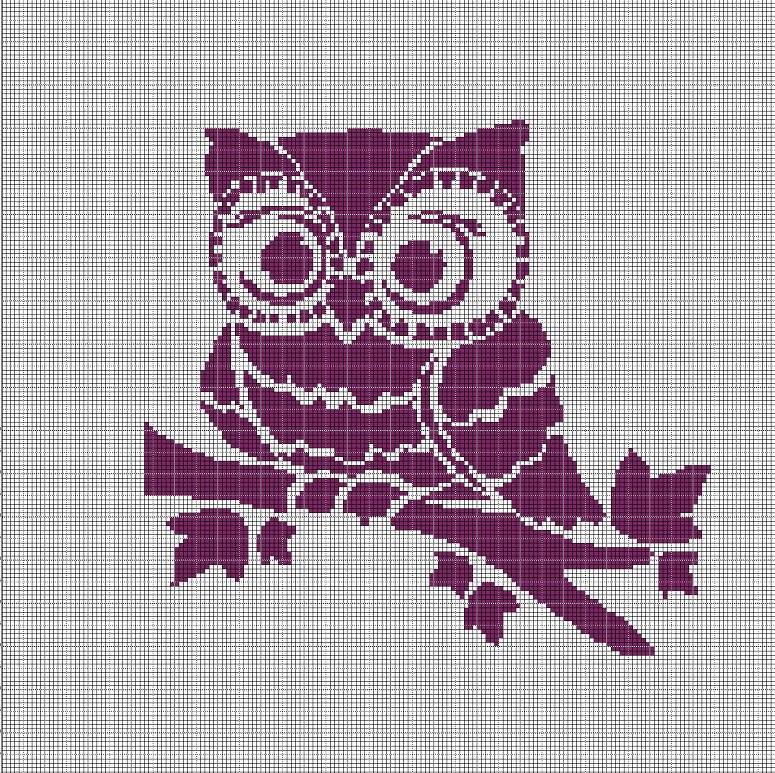 Owl 3 silhouette cross stitch pattern in pdf