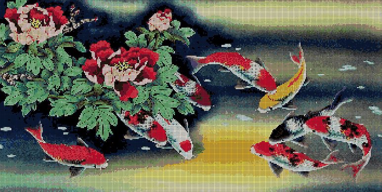 Koi Fishes and Flowers DMC cross stitch pattern in pdf DMC