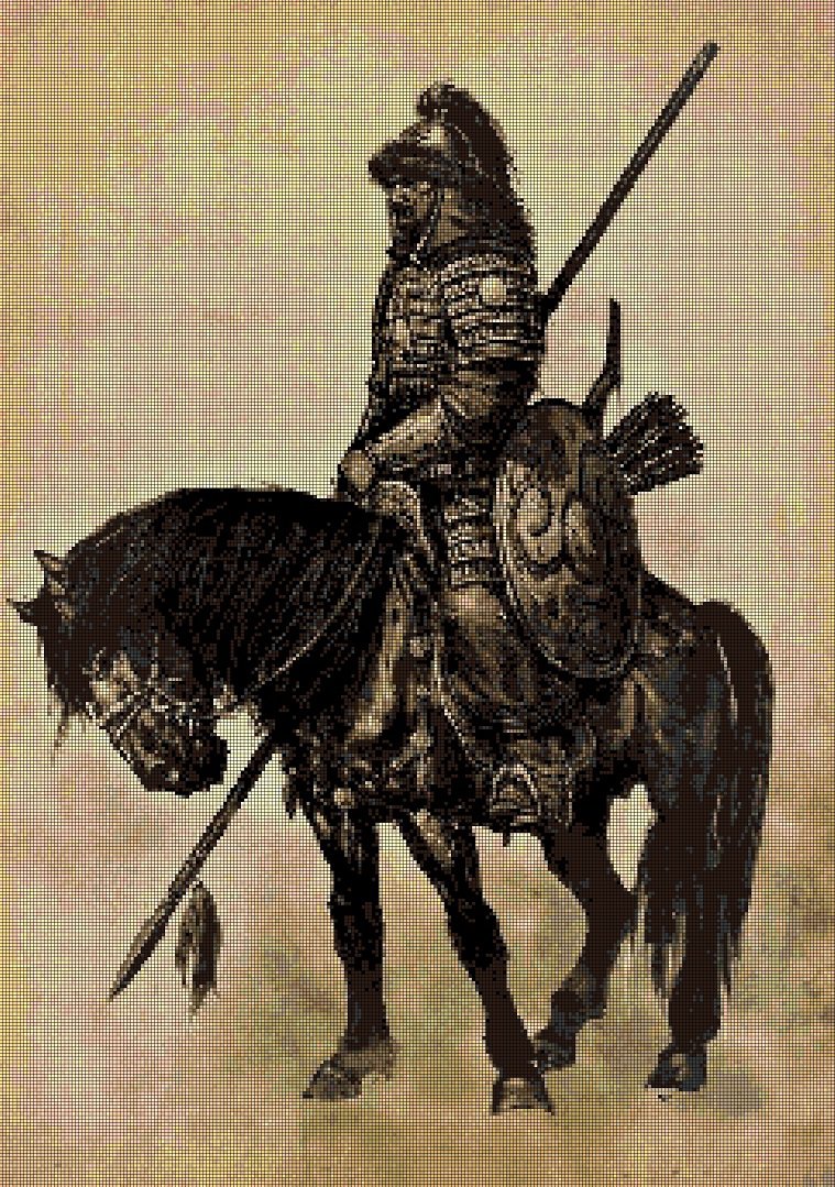 Mongolian warrior DMC cross stitch pattern in pdf DMC