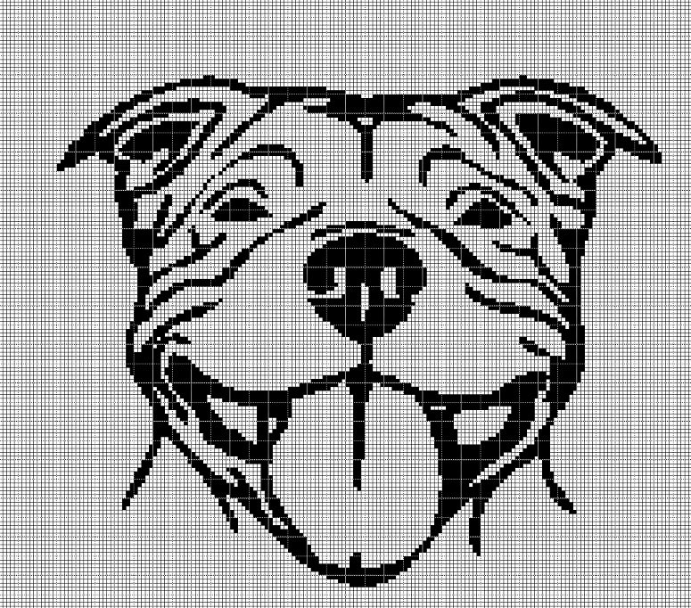Pitbull head silhouette cross stitch pattern in pdf