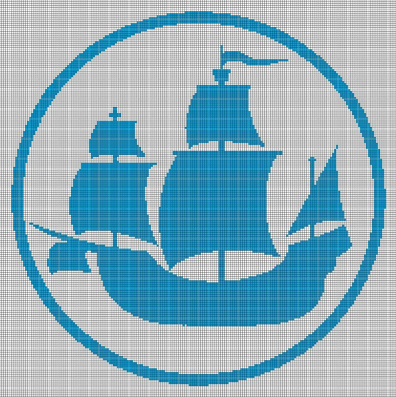 Sailing Ship silhouette cross stitch pattern in pdf