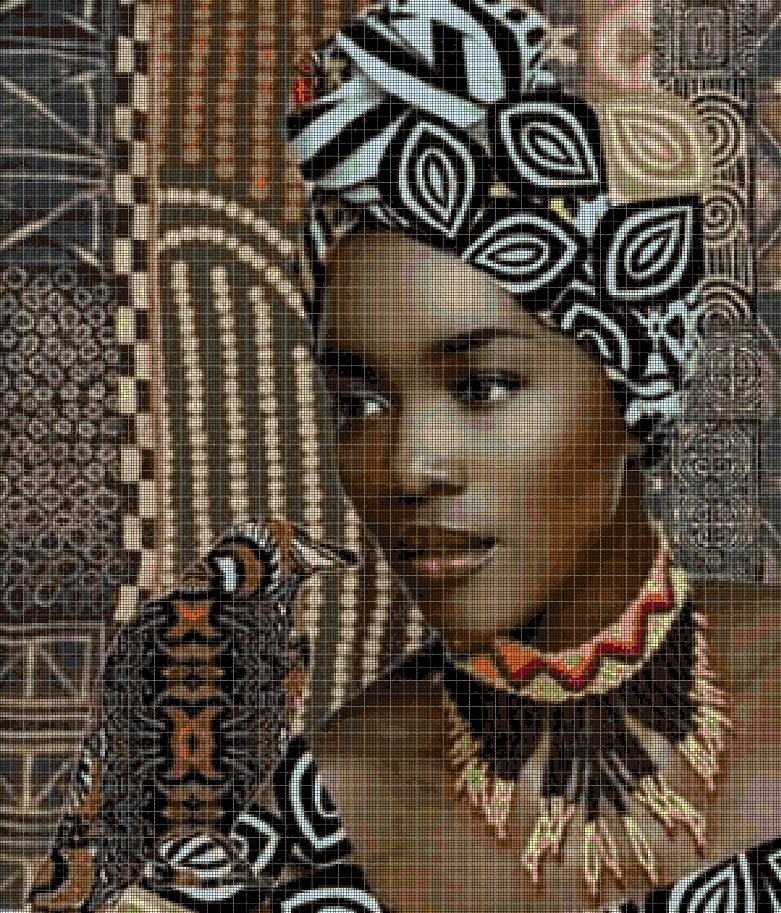 African woman with bird DMC cross stitch pattern in pdf DMC
