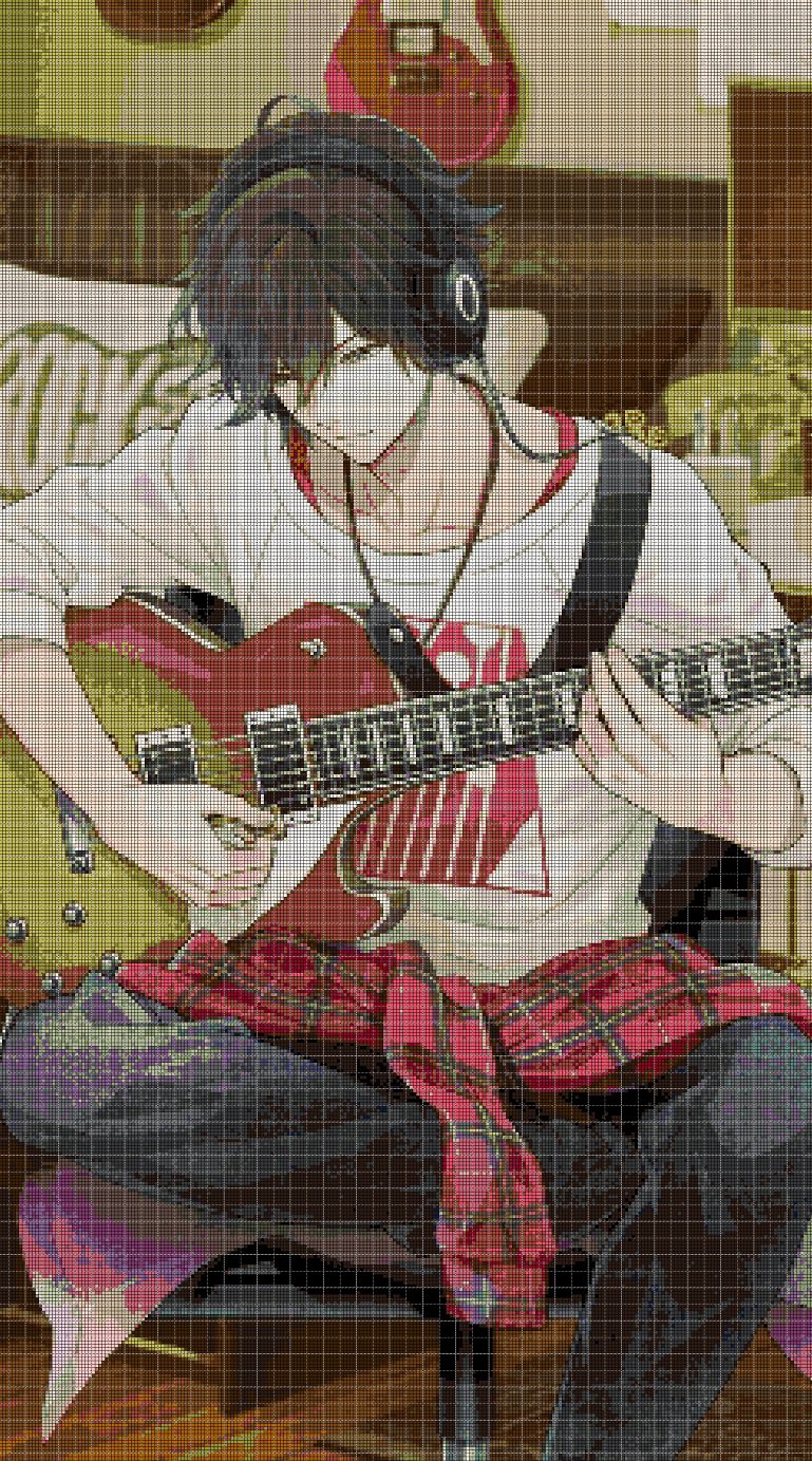 Anime boy with guitar DMC cross stitch pattern in pdf DMC