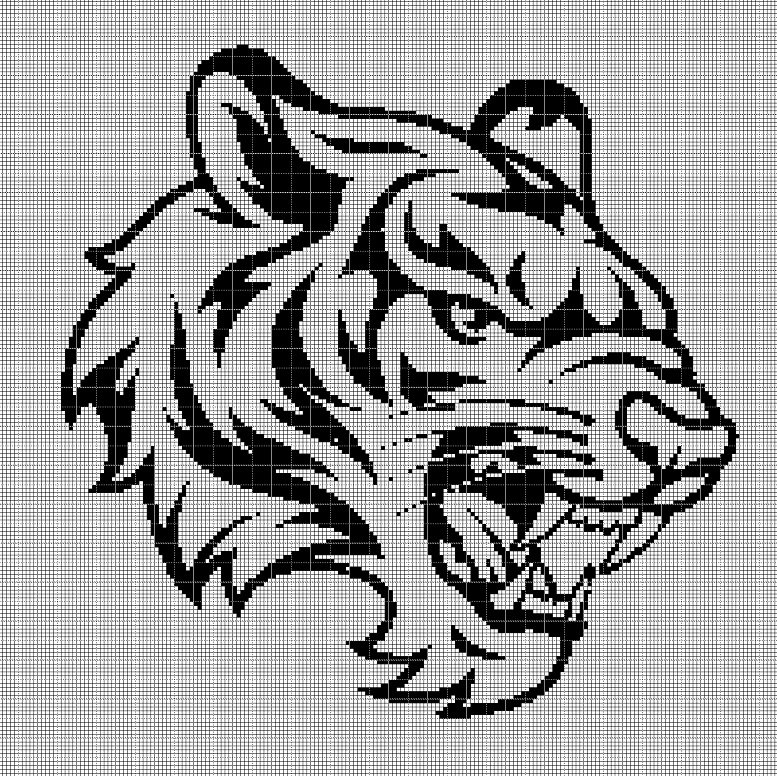 Tiger head 2 silhouette cross stitch pattern in pdf