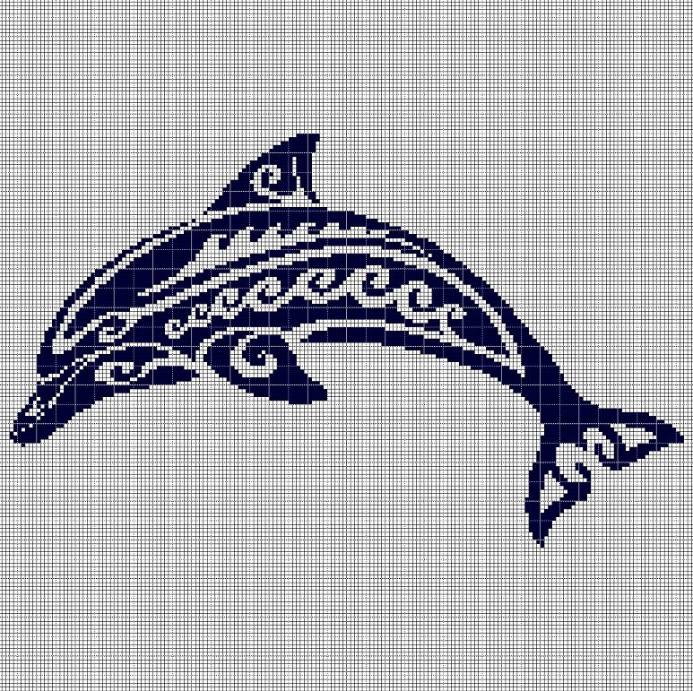 Tribal Dolphin silhouette cross stitch pattern in pdf