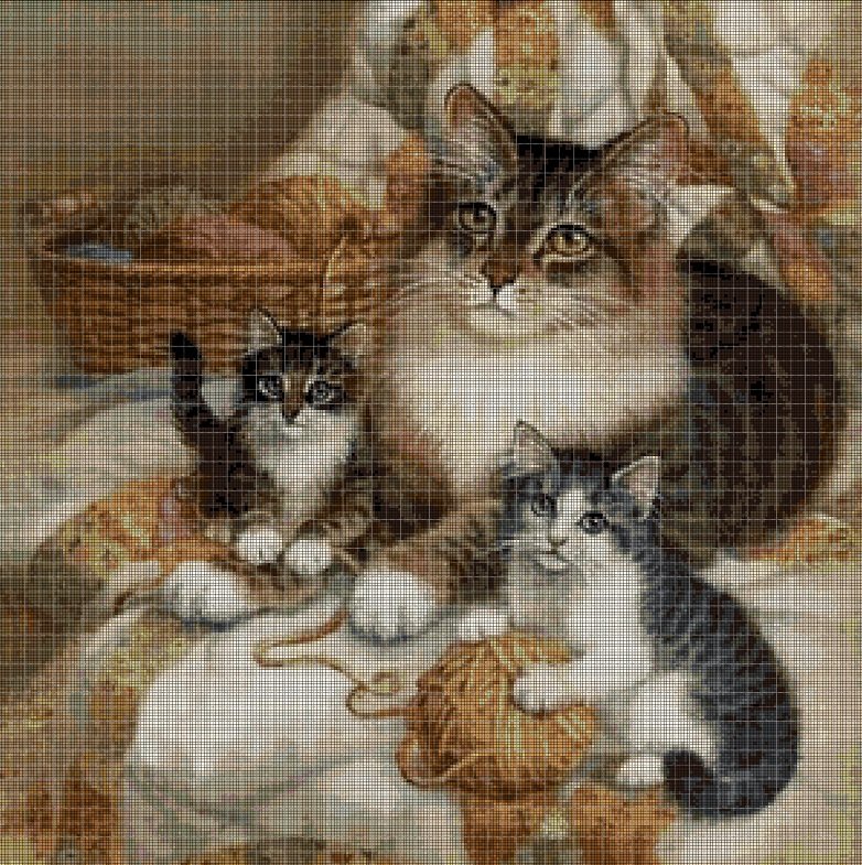 Cat family DMC cross stitch pattern in pdf DMC