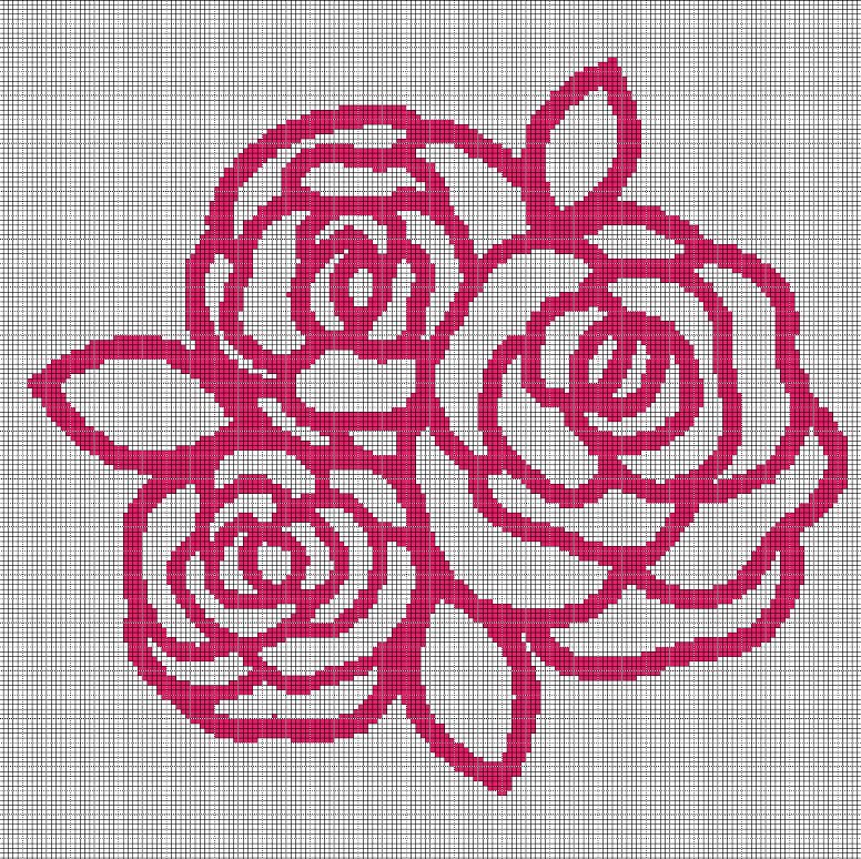 3 roses silhouette cross stitch pattern in pdf