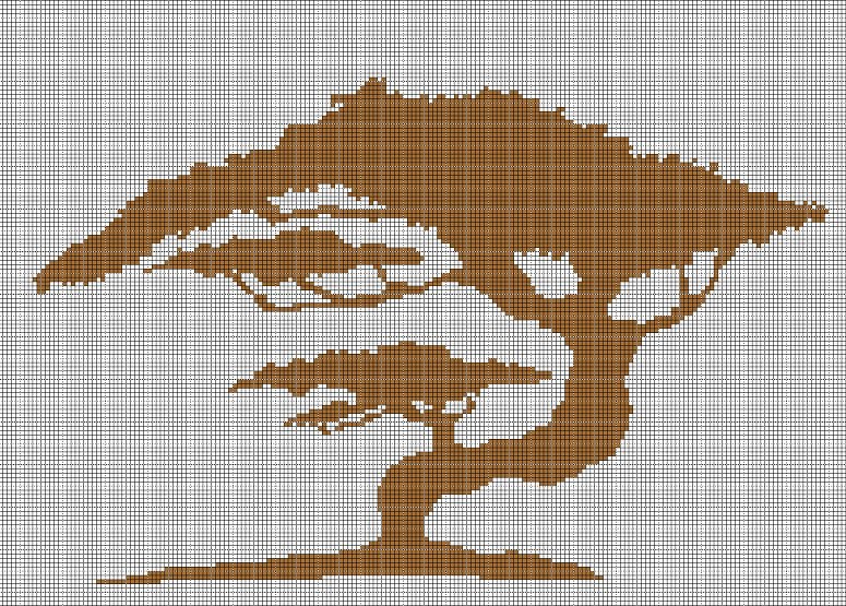 African tree silhouette cross stitch pattern in pdf
