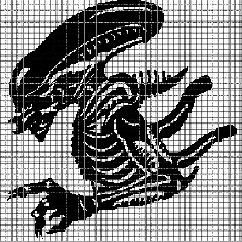 Alien silhouette cross stitch pattern in pdf