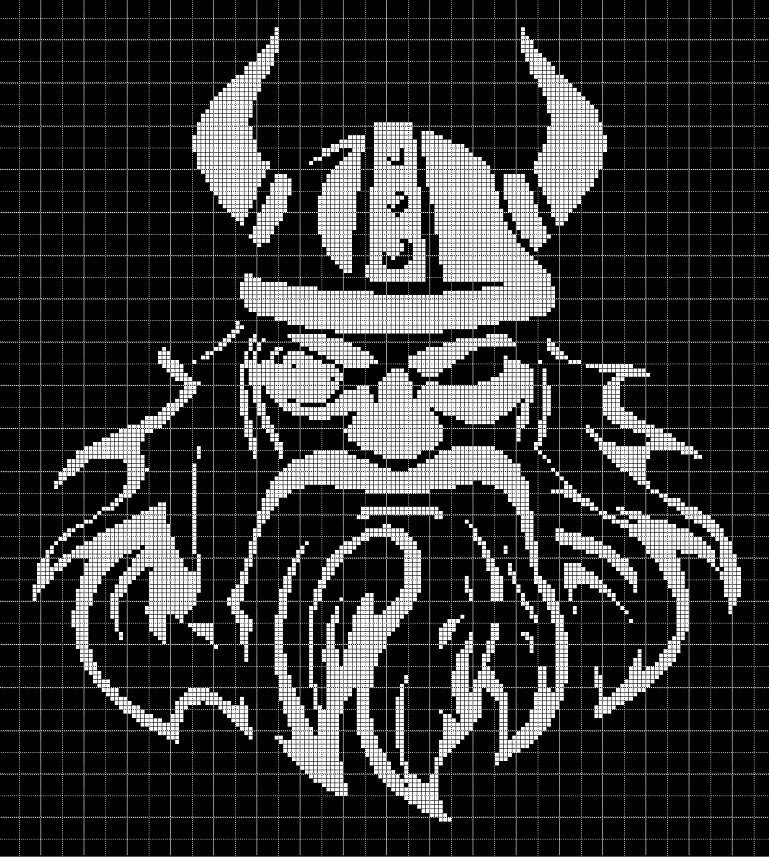 Viking head silhouette cross stitch pattern in pdf