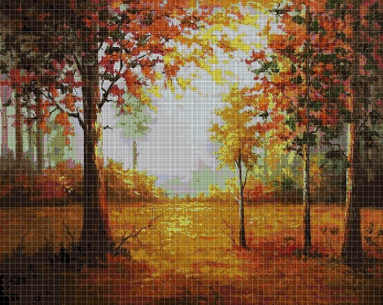 Autumn in the forest DMC cross stitch pattern in pdf DMC