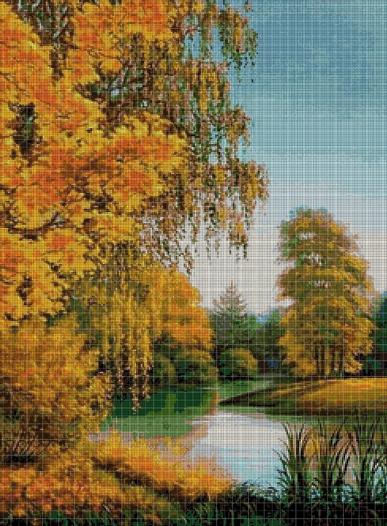 Autumn landscape DMC cross stitch pattern in pdf DMC
