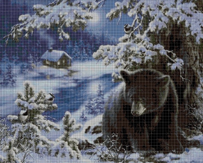 Bear in winter DMC cross stitch pattern in pdf DMC