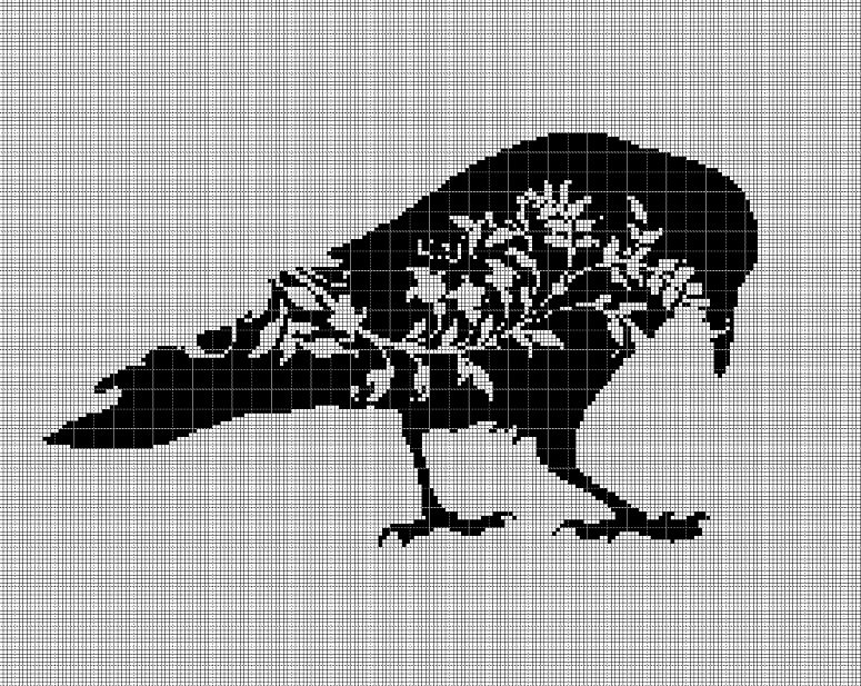 Art raven silhouette cross stitch pattern in pdf