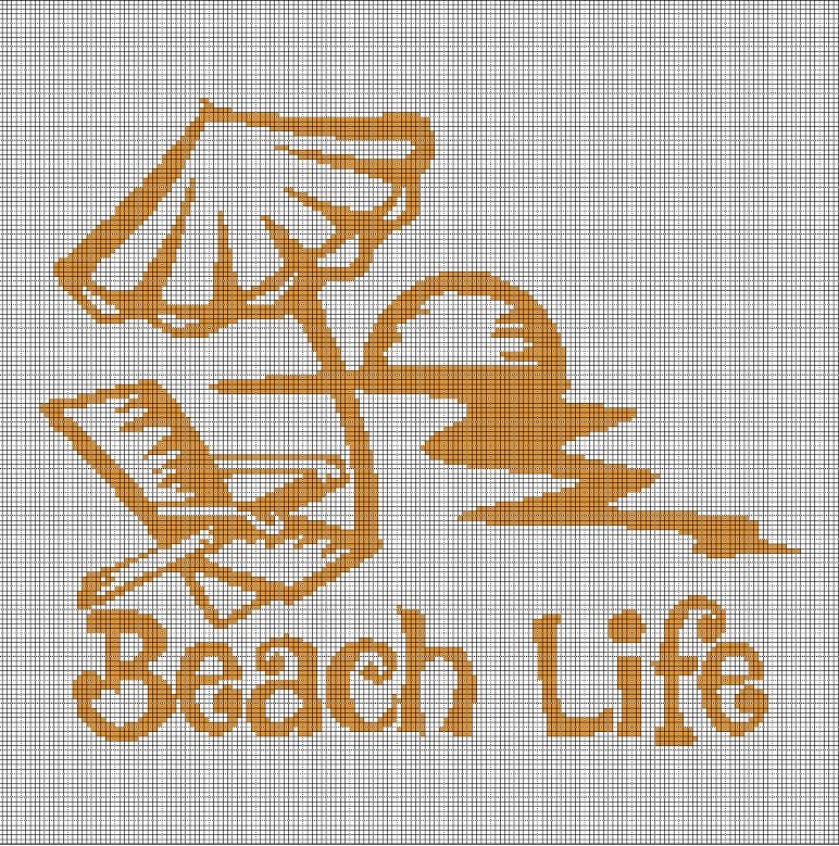 Beach life silhouette cross stitch pattern in pdf