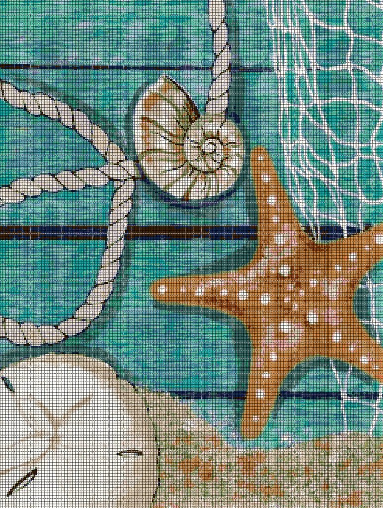 Sea motif DMC cross stitch pattern in pdf DMC