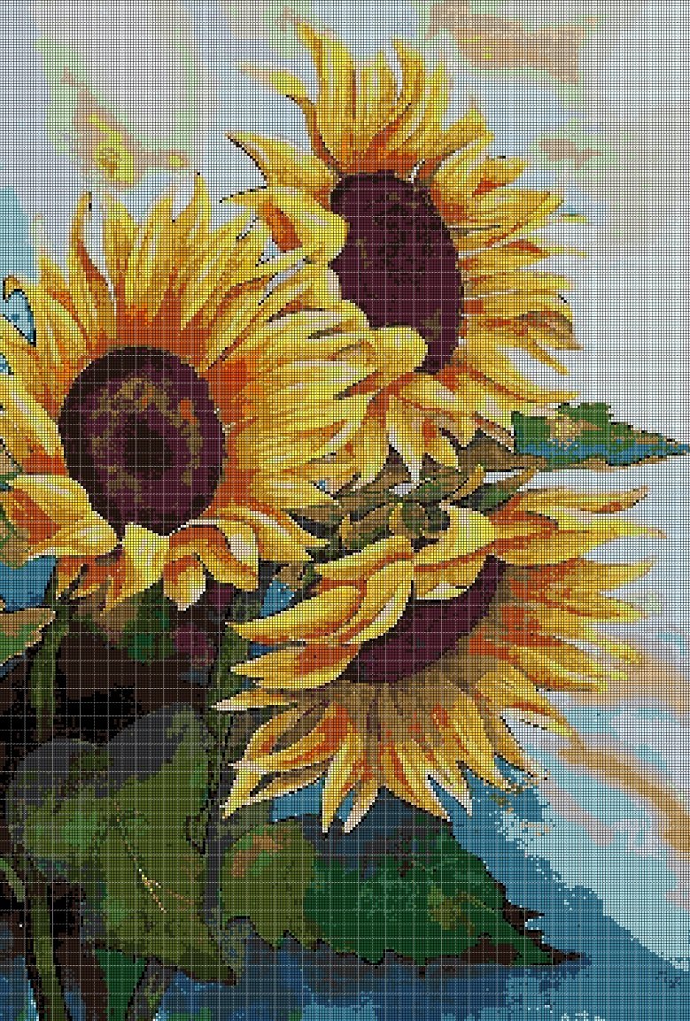Sunflowers DMC cross stitch pattern in pdf DMC
