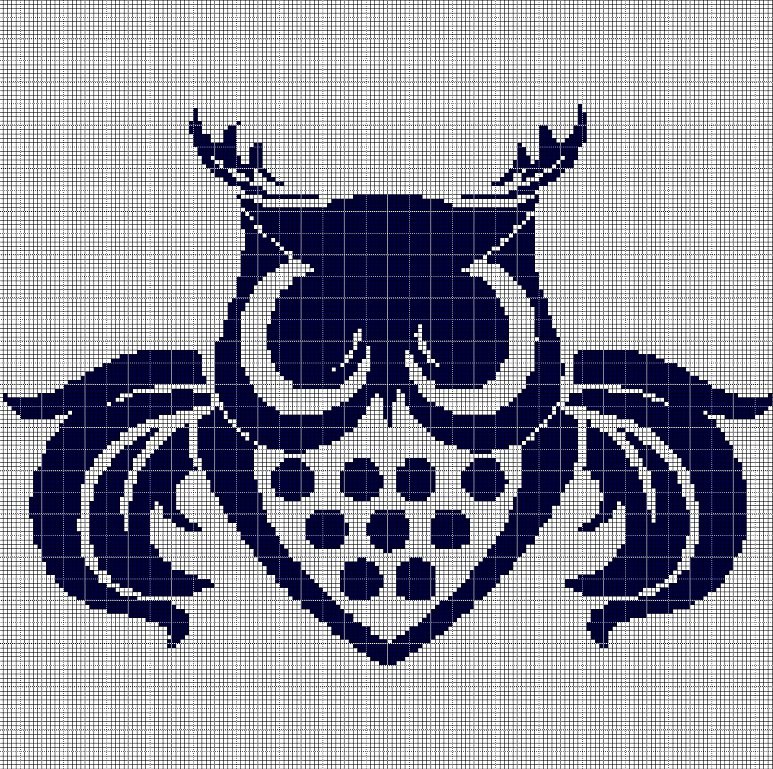 Blue owl silhouette cross stitch pattern in pdf