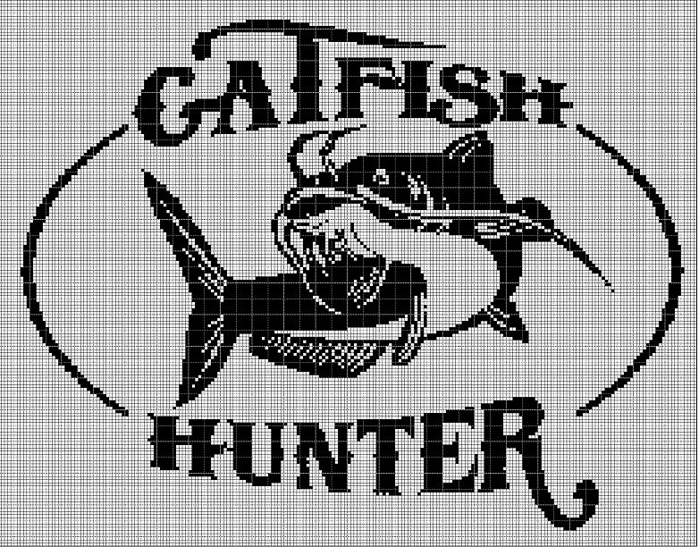 Catfish Hunter silhouette cross stitch pattern in pdf