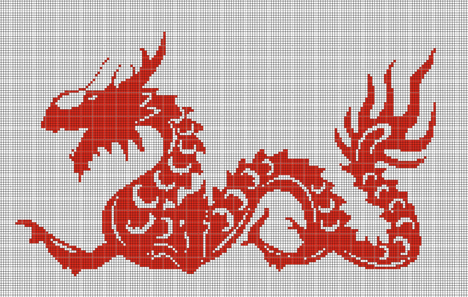 Chinese Dragon symbol silhouette cross stitch pattern in pdf