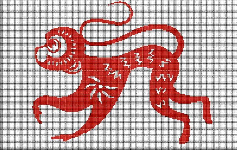 Chinese monkey symbol silhouette cross stitch pattern in pdf