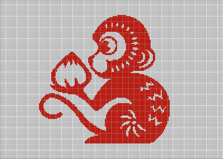 Chinese monkey symbol 2 silhouette cross stitch pattern in pdf