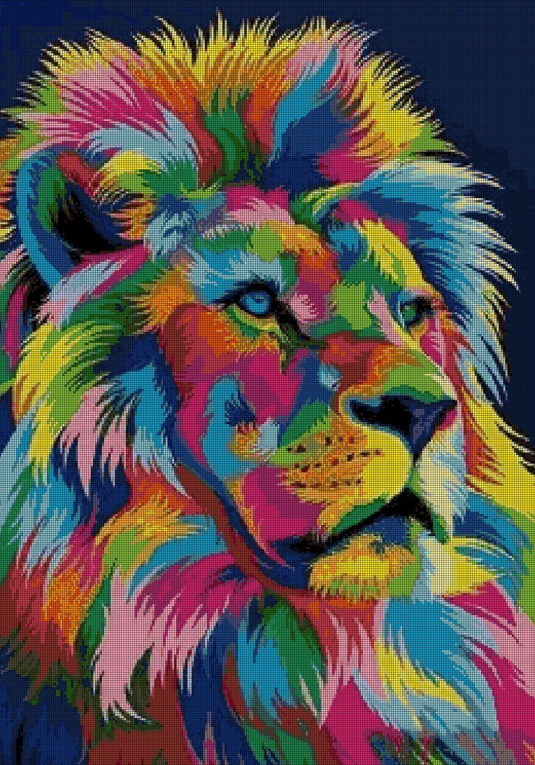Colorful lion DMC cross stitch pattern in pdf DMC