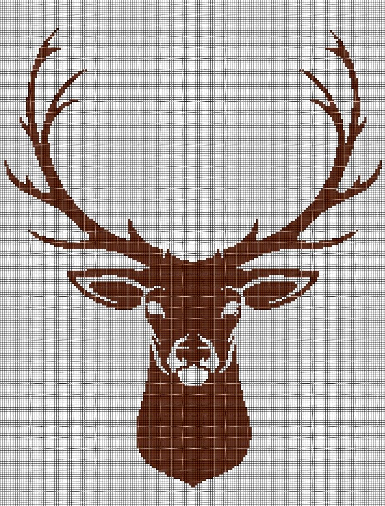 Deer head 2 silhouette cross stitch pattern in pdf