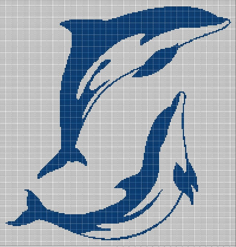 Dolphins silhouette cross stitch pattern in pdf