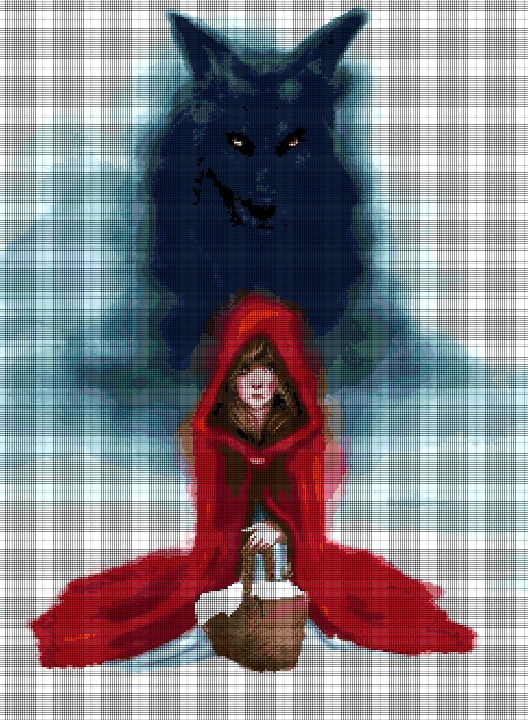 Little Red Riding Hood and the Wolf DMC cross stitch pattern in pdf DMC