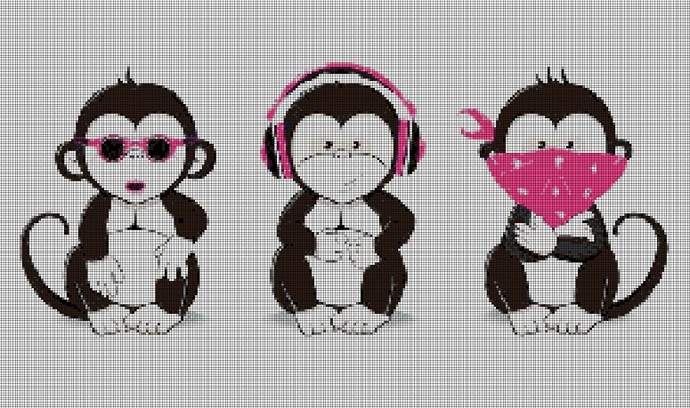Three wise monkeys2 DMC cross stitch pattern in pdf DMC