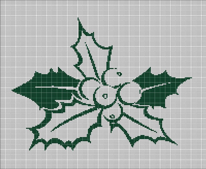 Holly silhouette cross stitch pattern in pdf