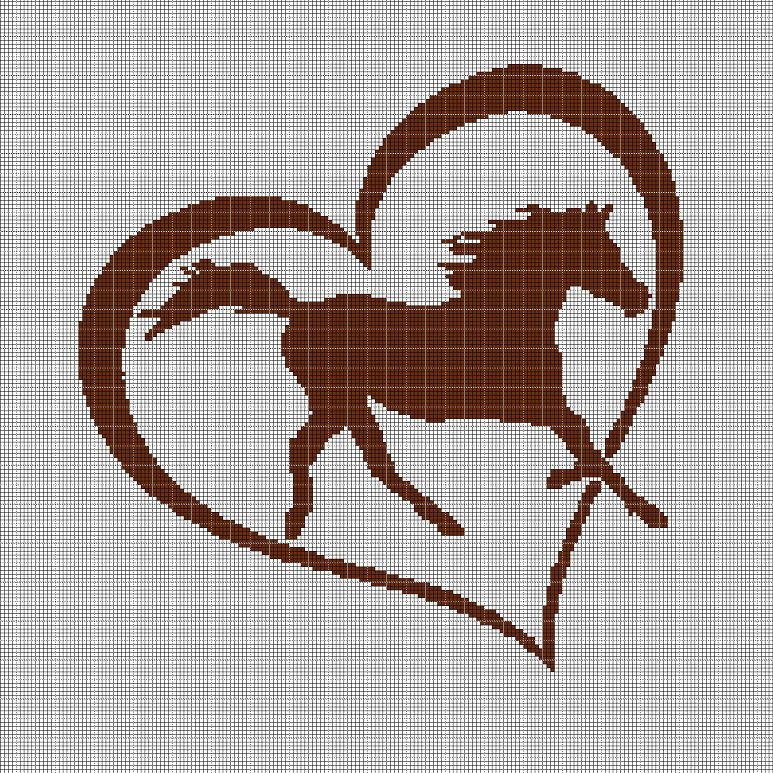 Horse love silhouette cross stitch pattern in pdf