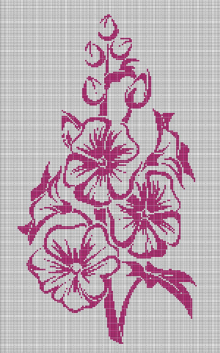 Mallow flowers silhouette cross stitch pattern in pdf