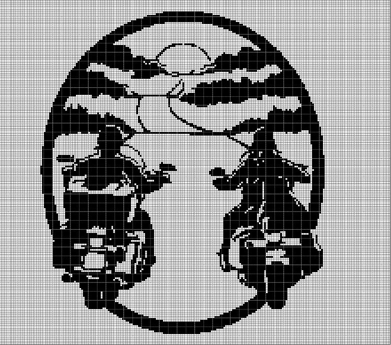 Motorcyclists silhouette cross stitch pattern in pdf