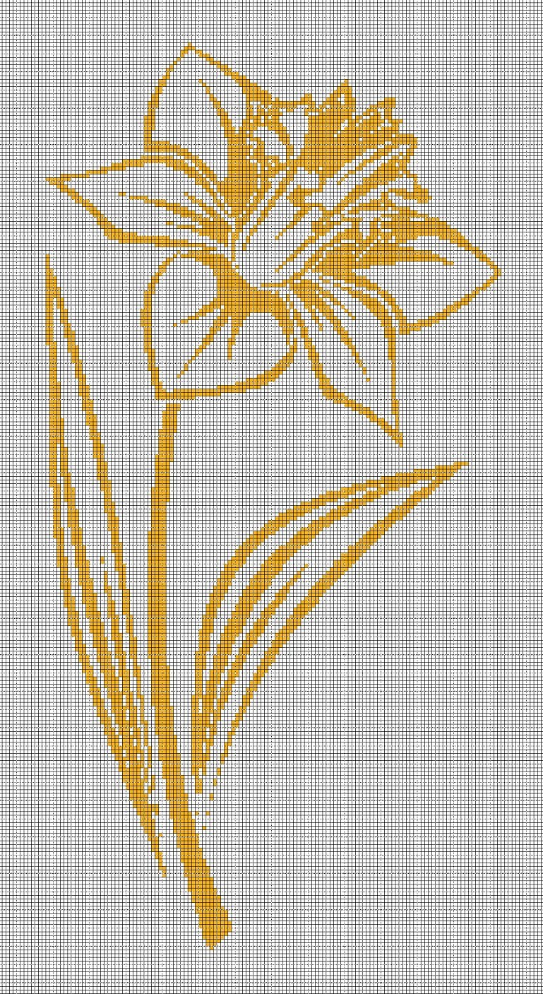 Narcissus flower silhouette cross stitch pattern in pdf