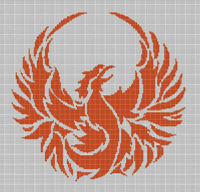 Phoenix silhouette cross stitch pattern in pdf