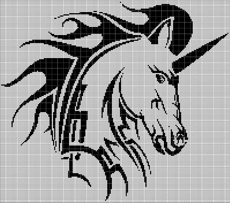 Tribal horse head silhouette cross stitch pattern in pdf