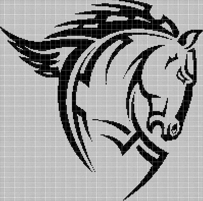 Tribal horse 2 head silhouette cross stitch pattern in pdf