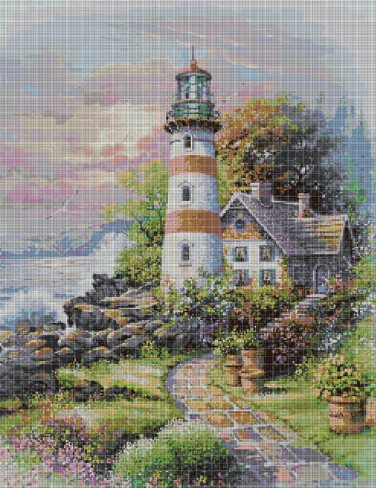 Lighthouse DMC cross stitch pattern in pdf DMC