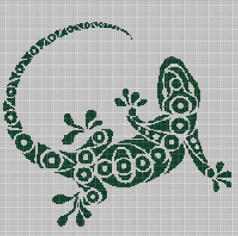 Tribal lizard silhouette cross stitch pattern in pdf
