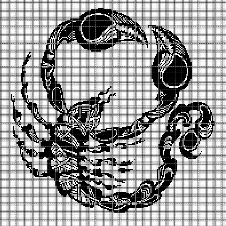 Tribal scorpion silhouette cross stitch pattern in pdf