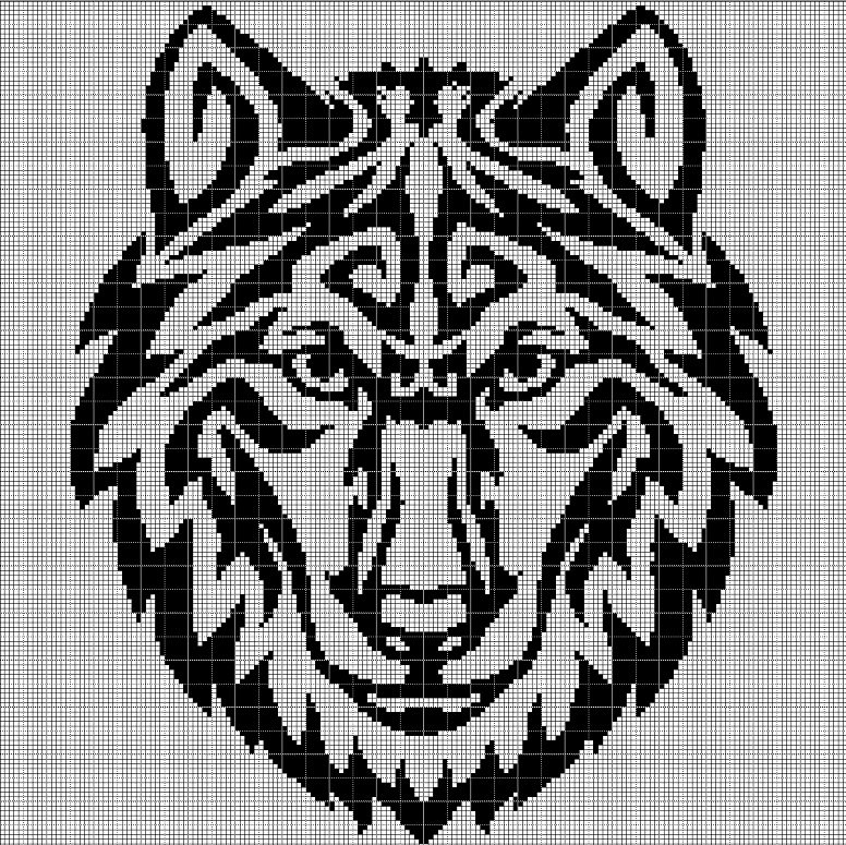 Tribal wolf head silhouette cross stitch pattern in pdf